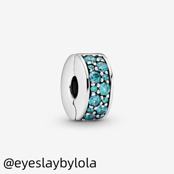 Pandora Teal Pavé Clip Charm - Picture 1 of 5